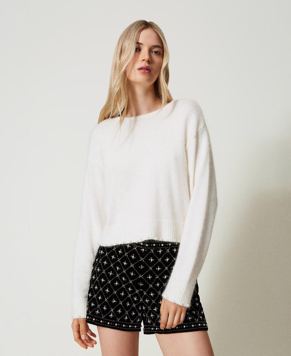 Twin Set Maglia cropped in misto angora con perle In Saldo