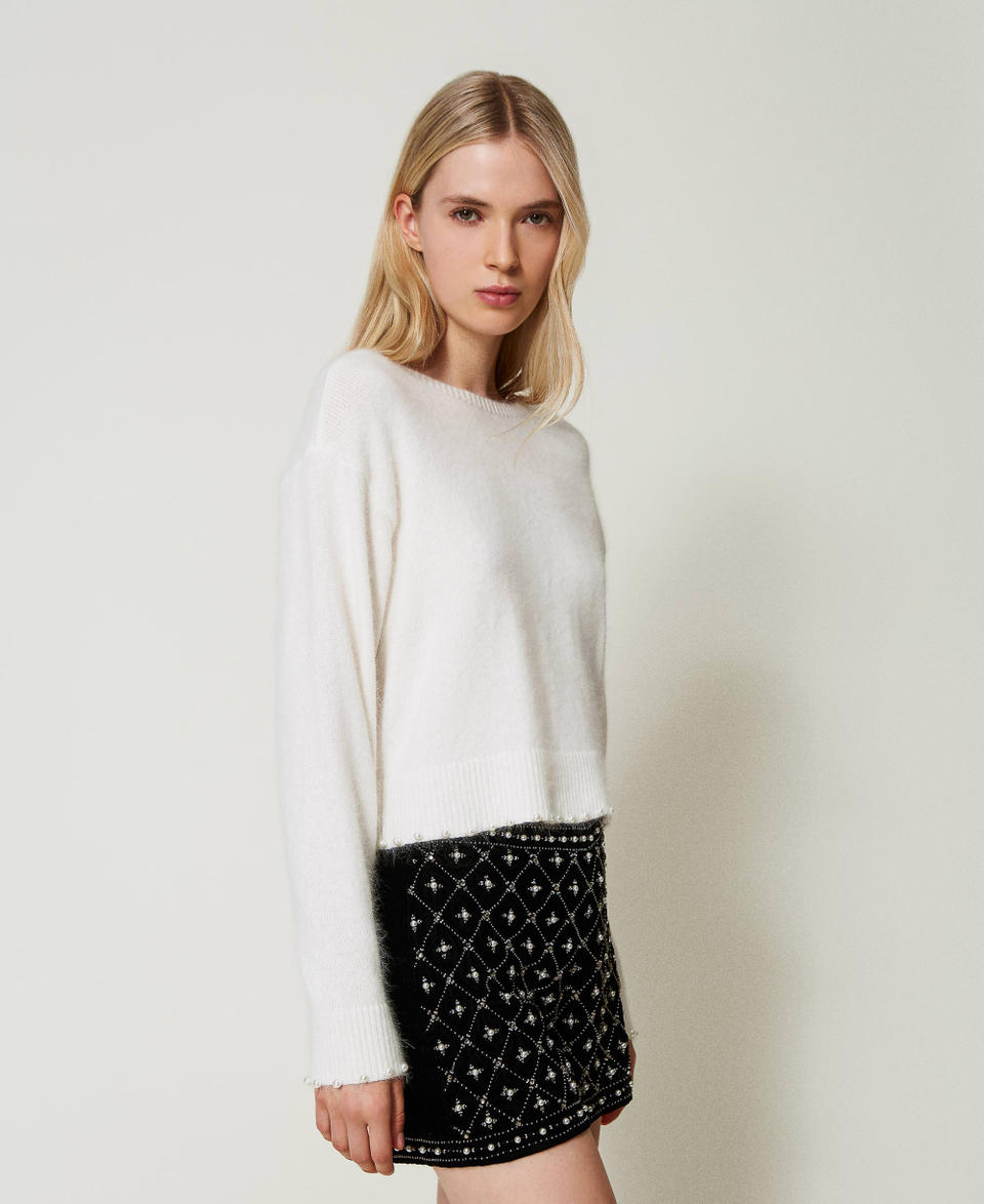 Twin Set Maglia cropped in misto angora con perle In Saldo