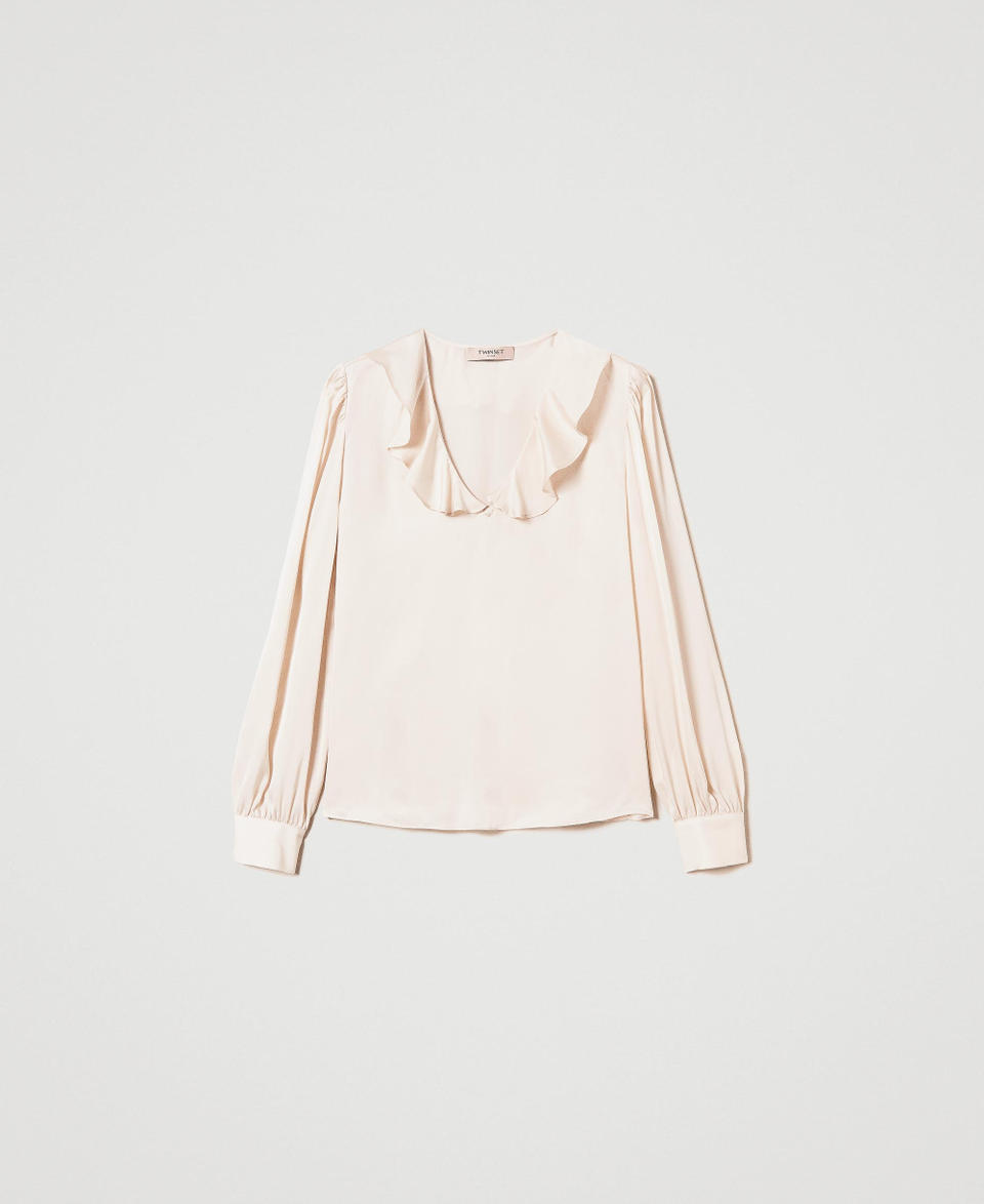 Twin Set Blusa in raso con volant Prezzo di fabbrica