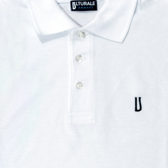 Ulturale Polo bianca con logo Ulturale blu in 100% cotone - Ulturale Saldi Di Fabbrica