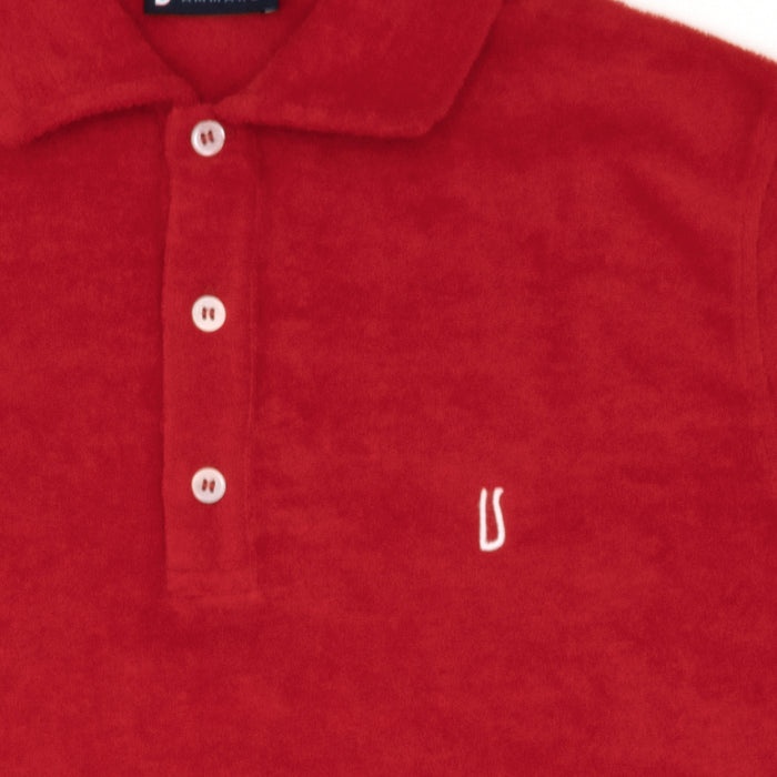 Ulturale Polo in spugna rossa con logo Ulturale bianco in 100% cotone - Ulturale Nuova