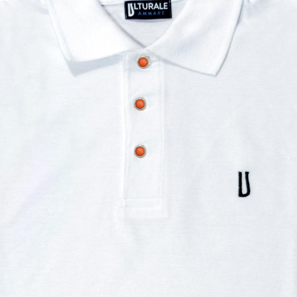 Ulturale Polo bianca con bottoni in corallo e argento in 100% cotone - Ulturale Ulturale Polo bianca con bottoni in corallo e argento in 100% cotone - Ulturale
