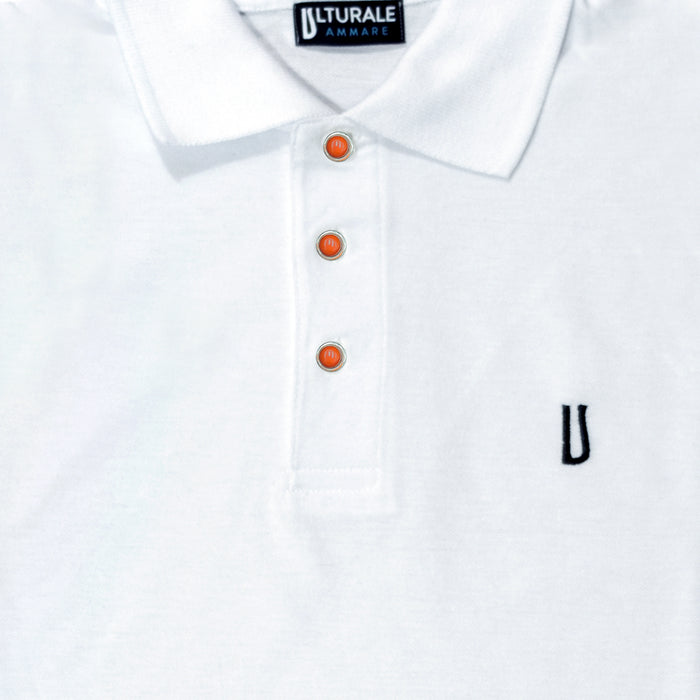 Ulturale Polo bianca con bottoni in corallo e argento in 100% cotone - Ulturale Italia