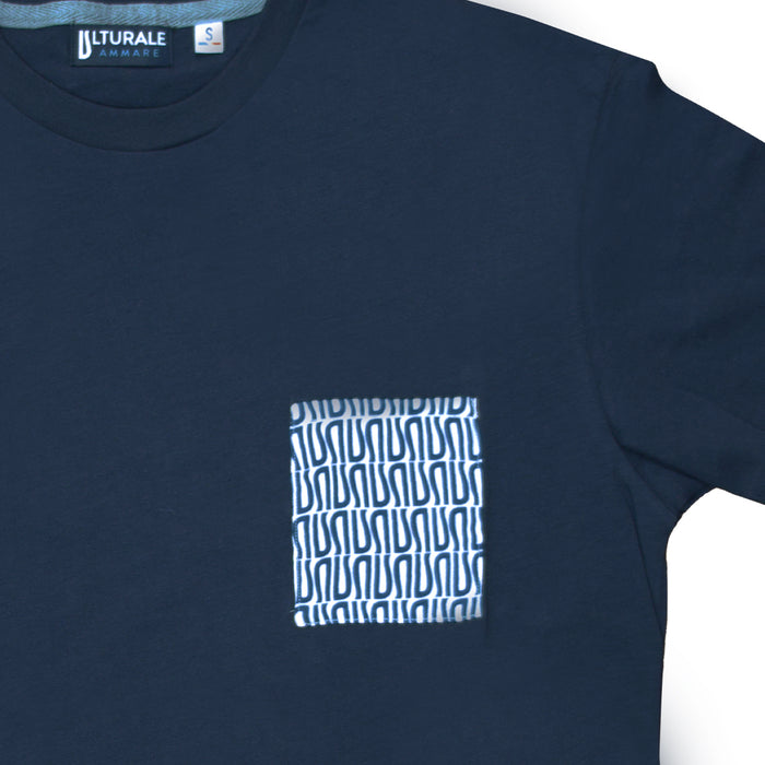 Ulturale T-Shirt blu con taschino bianco e logomania blu in 100% cotone - Ulturale In Linea