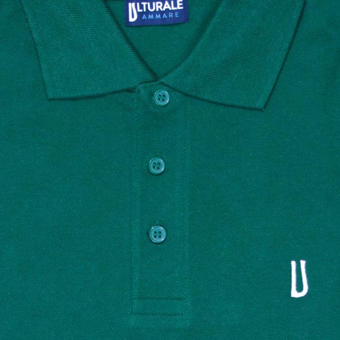 Ulturale Polo verde con logo Ulturale bianco in 100% cotone - Ulturale Pezzi Unici