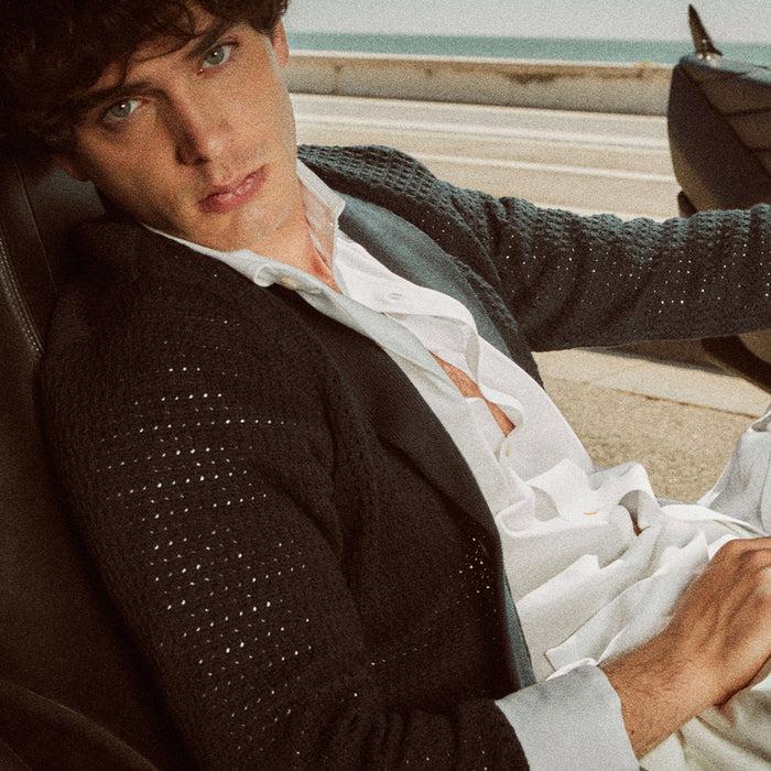 Ulturale Cardigan blu uomo con collo a scialle – Ulturale Fino Al -60%