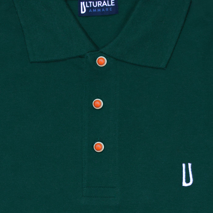 Ulturale Polo verde con bottoni in corallo e argento in 100% cotone - Ulturale Prezzo Ridotto