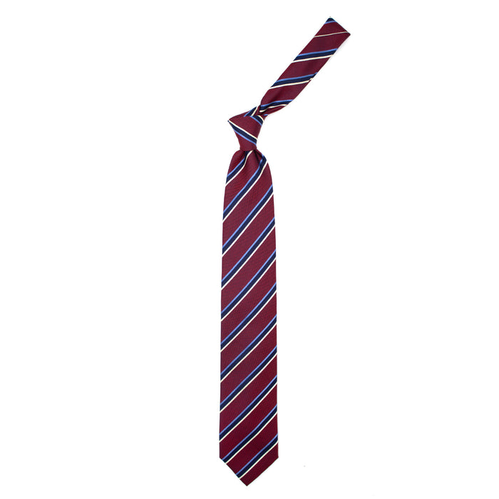 Ulturale Cravatta bordeaux con righe azzurre blu e beige in seta – Ulturale Outlet