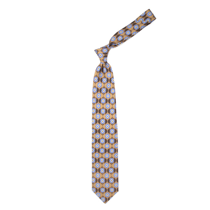 Ulturale Cravatta beige con fiori azzurri in seta – Ulturale Vendita Economica