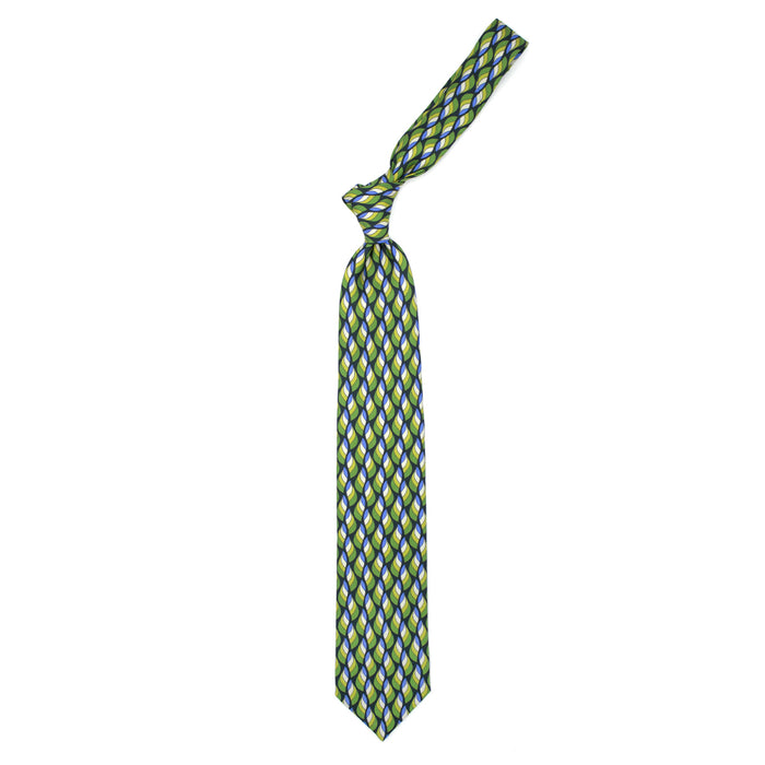 Ulturale Cravatta blu con pattern astratto giallo verde crema e azzurro in seta – Ulturale I Più Venduti