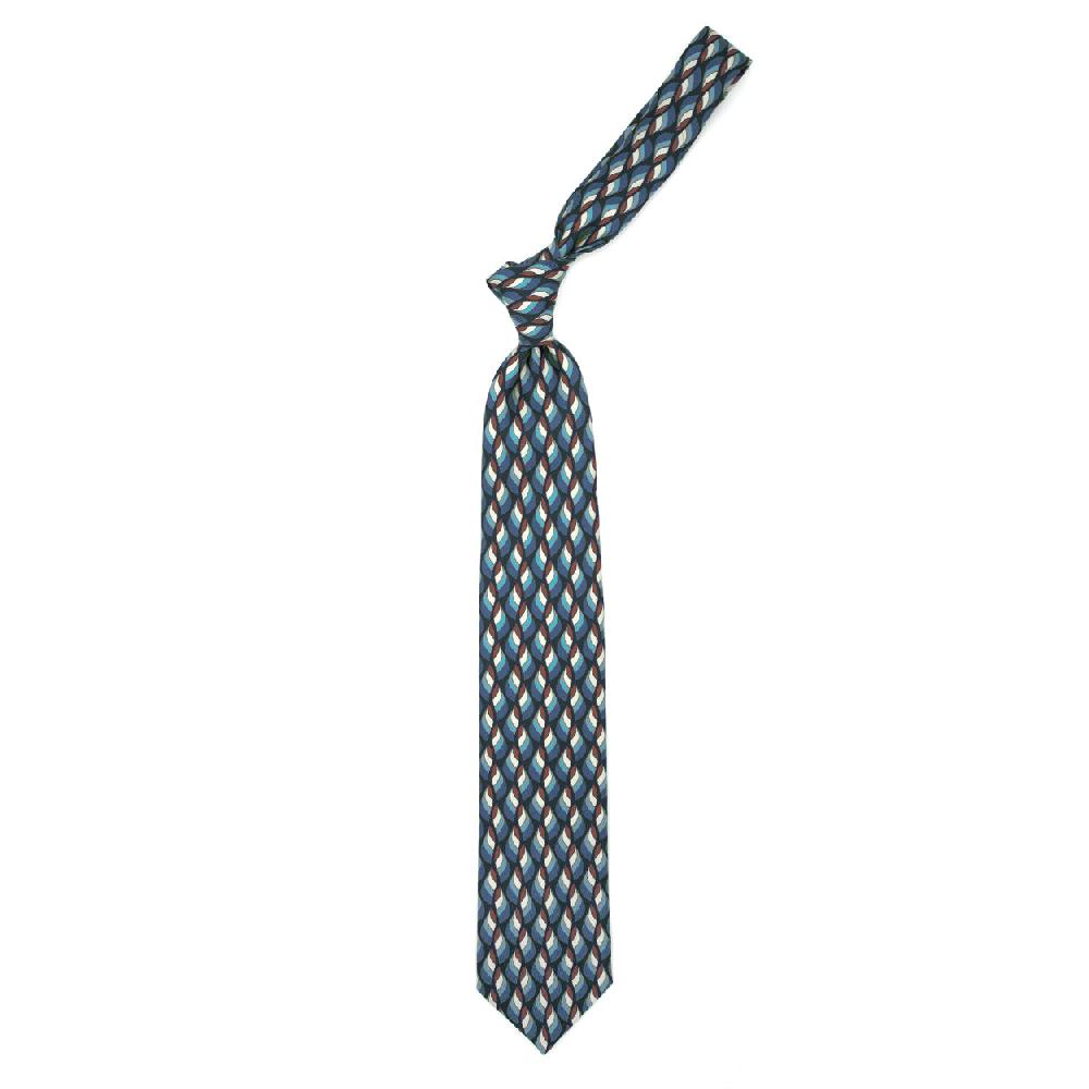 Ulturale Cravatta blu con pattern astratto azzurro crema e marrone in seta – Ulturale Vendite Flash