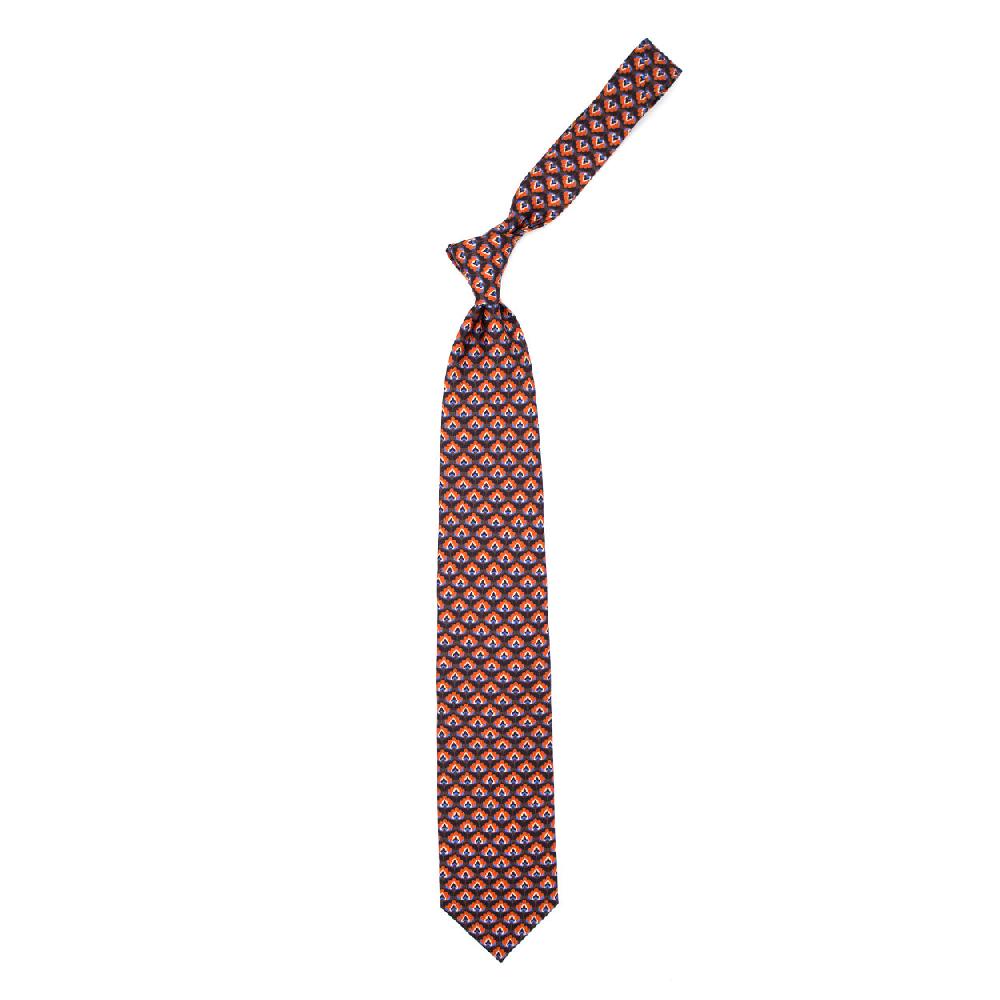 Ulturale Cravatta marrone con pattern arancione blu e azzurro in seta – Ulturale Negozio
