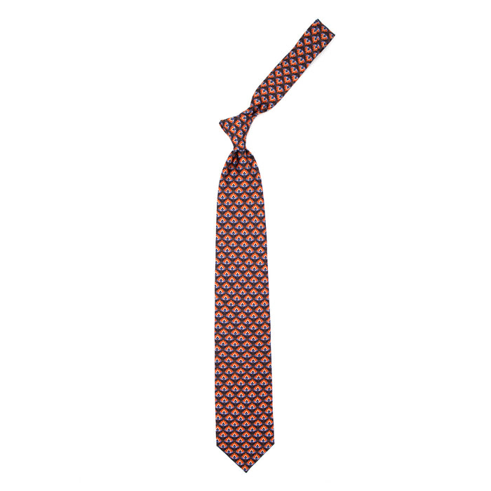 Ulturale Cravatta marrone con pattern arancione blu e azzurro in seta – Ulturale Negozio
