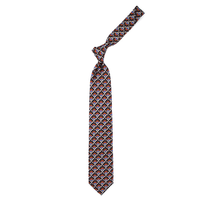 Ulturale Cravatta con pattern a ventaglio floreale marrone arancione e azzurro in seta – Ulturale Moda