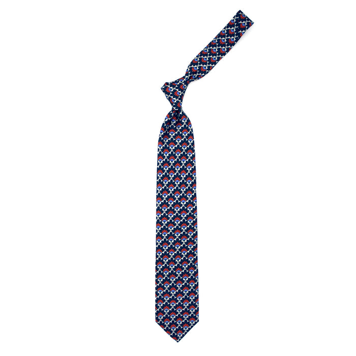 Ulturale Cravatta con pattern a ventaglio floreale blu rosso e azzurro in seta – Ulturale Italy