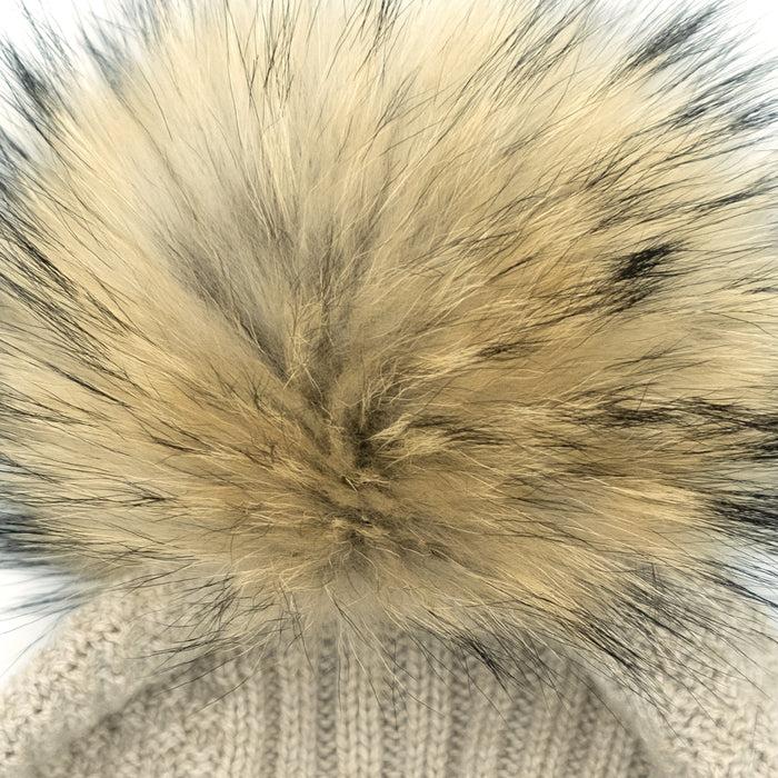 Ulturale Cappellino donna beige 100% cashmere con pon-pon in volpe – Ulturale Moda
