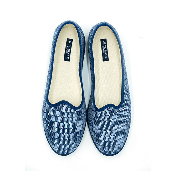 Ulturale Furlane blu con pattern Ulturale bianco e bordo blu in 100% velluto di cotone - Ulturale 2025