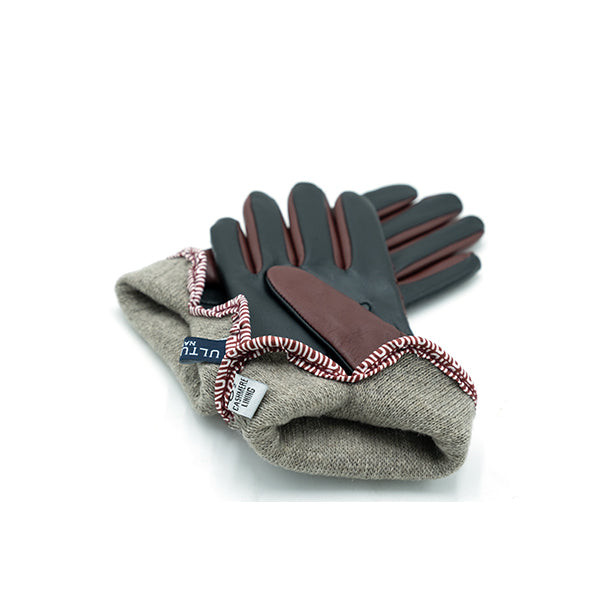 Ulturale Guanti donna intrecciati bicolore rosso e nero con cashmere interno - Ulturale In Linea