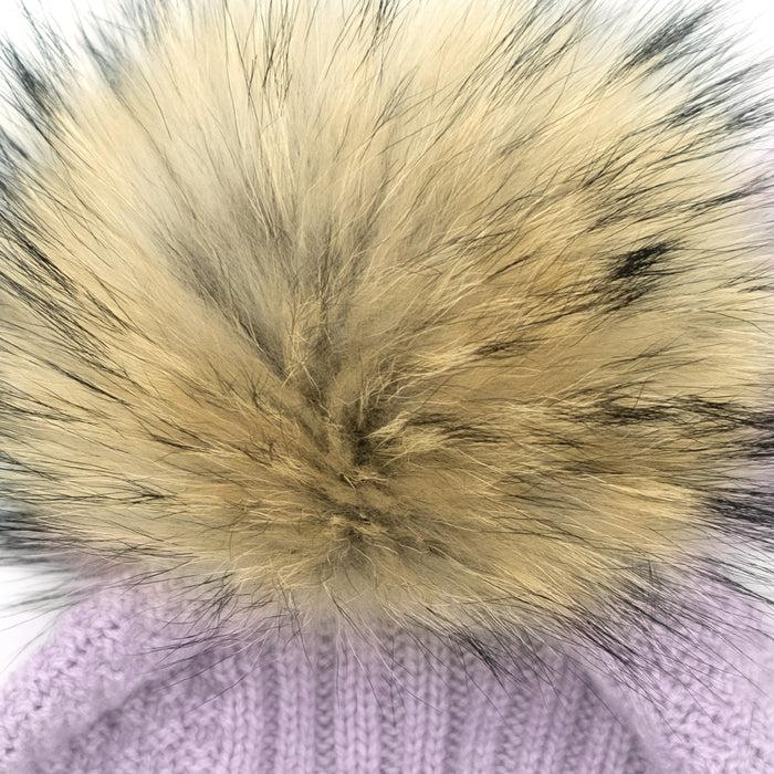 Ulturale Cappellino donna lilla 100% cashmere con pon-pon in volpe – Ulturale Consegna Veloce