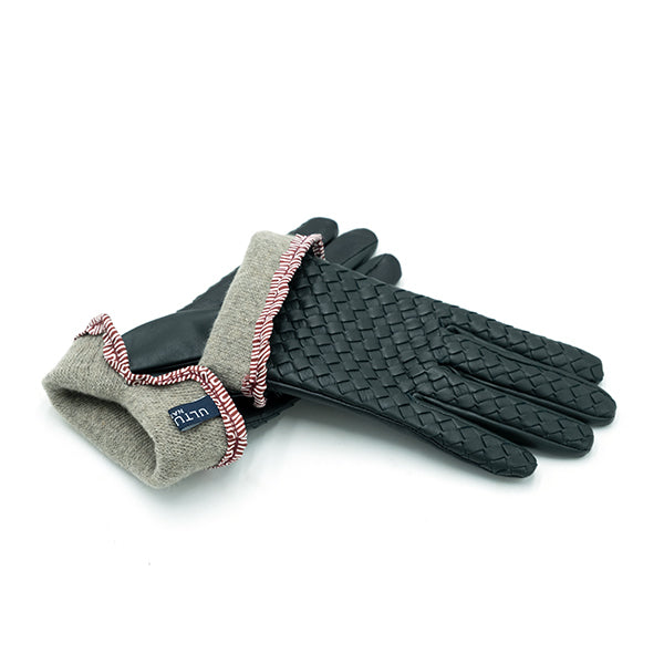 Ulturale Guanti donna intrecciati bicolore verde e nero con cashmere interno - Ulturale Fino Al -60%