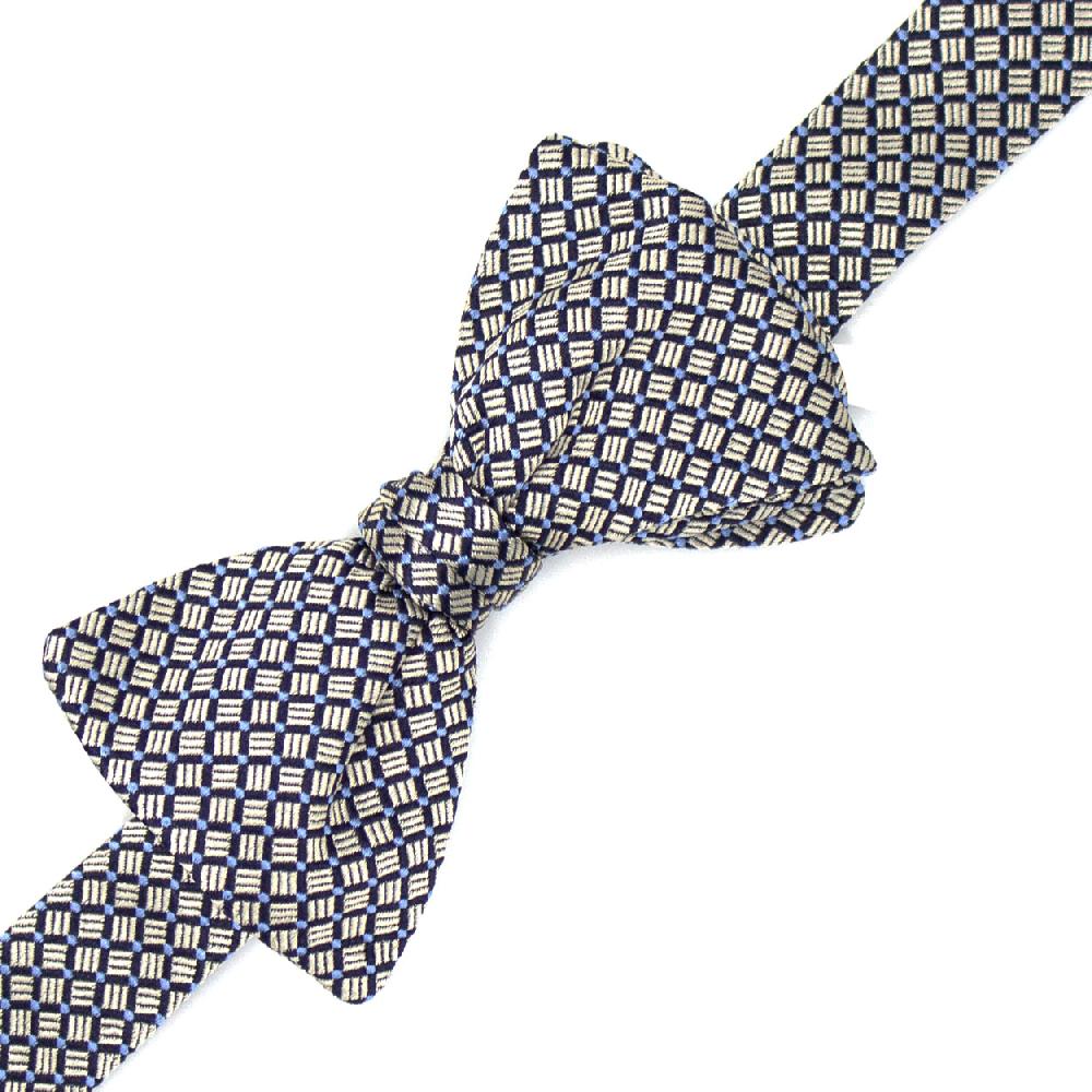 Ulturale Papillon blu con pattern geometrico crema e azzurro in 100% seta - Ulturale Sconto