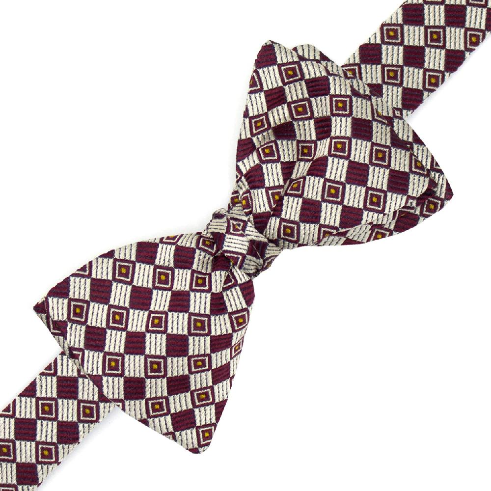 Ulturale Papillon con pattern geometrico bordeaux e crema in 100% seta - Ulturale Offerta