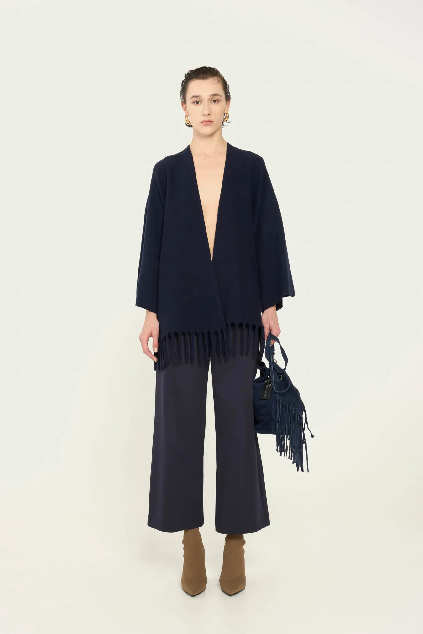 ﻿Vicario cinque Cardigan over viscosa con frange Mildred Hotsell