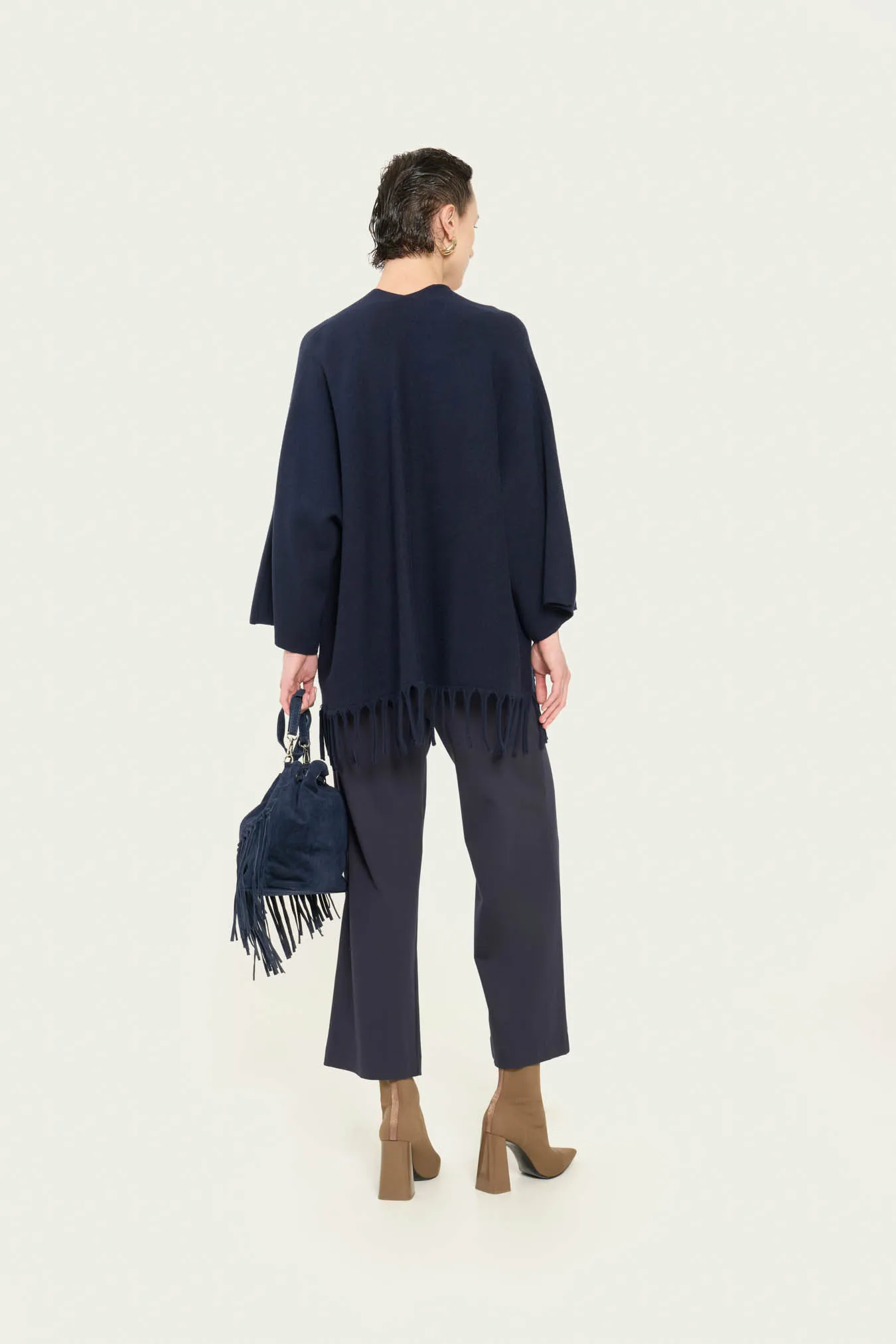 ﻿Vicario cinque Cardigan over viscosa con frange Mildred Hotsell