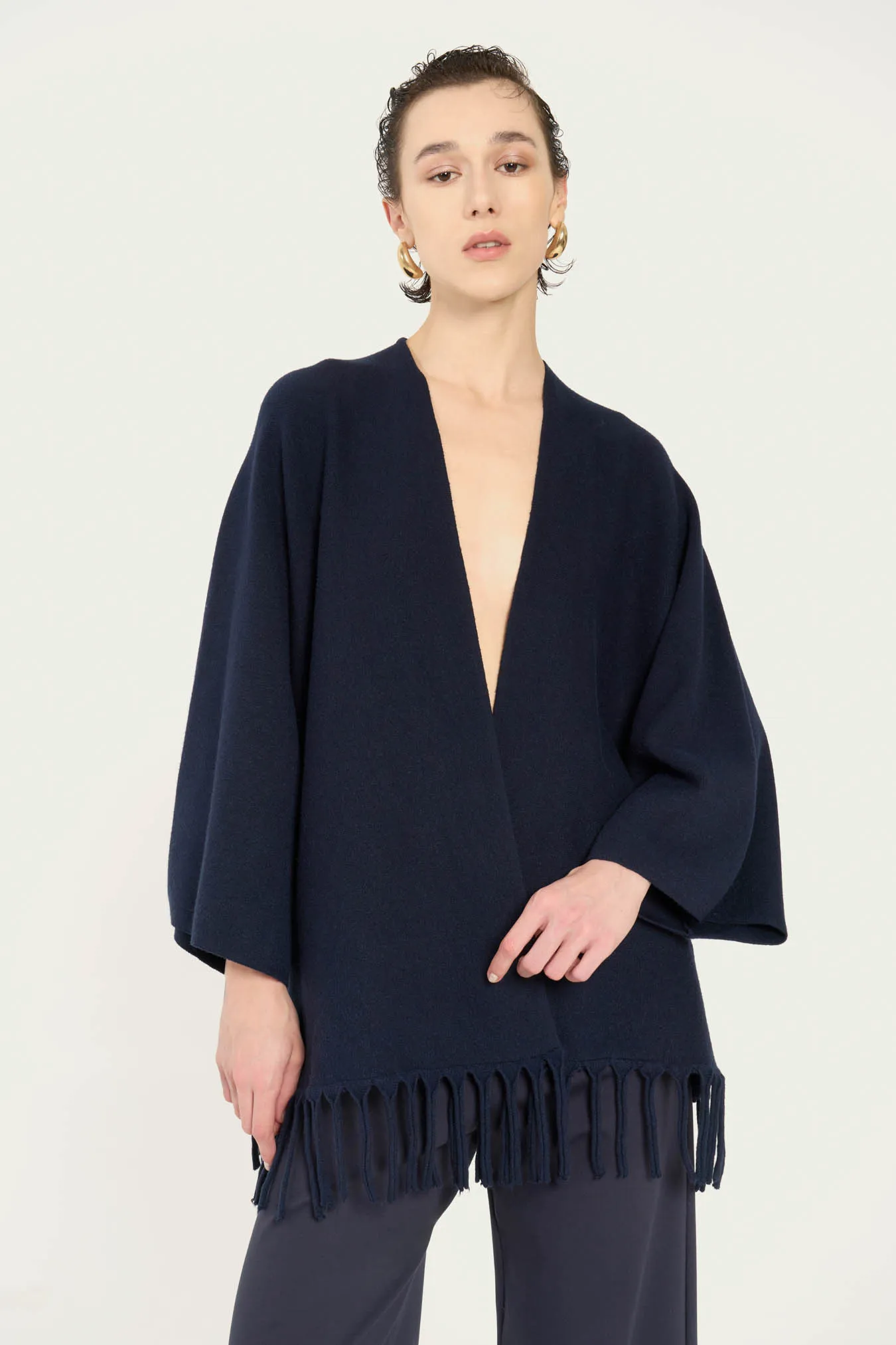 ﻿Vicario cinque Cardigan over viscosa con frange Mildred Hotsell