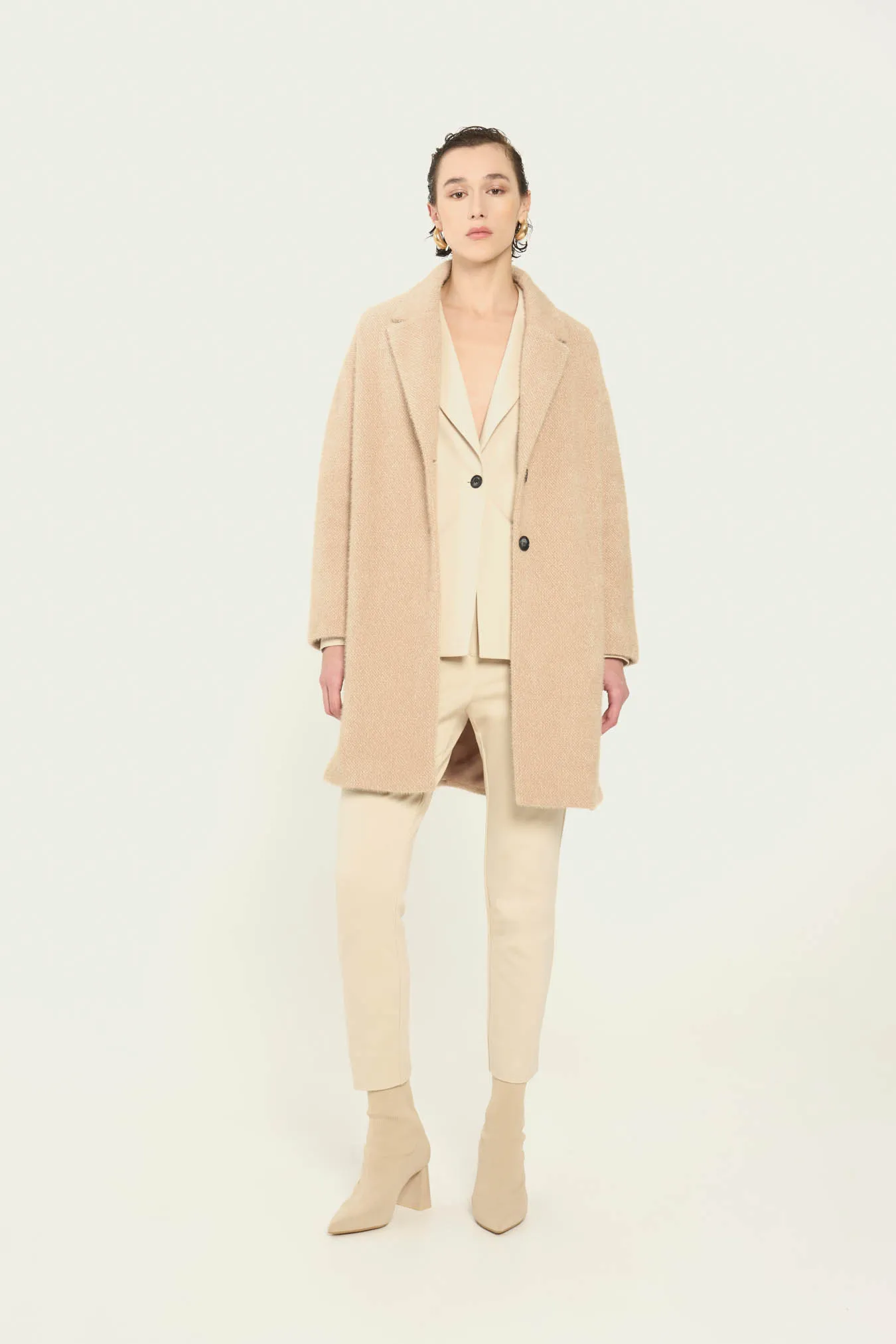 Vicario cinque Cappotto monopetto in panno beige Cesilia Moda