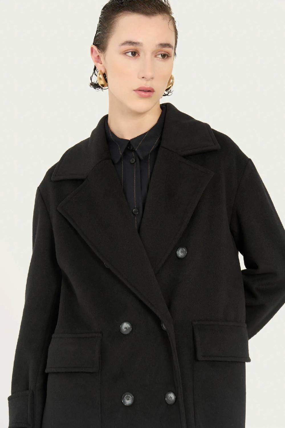 Vicario cinque Cappotto doppiopetto oversize nero Cate Italy