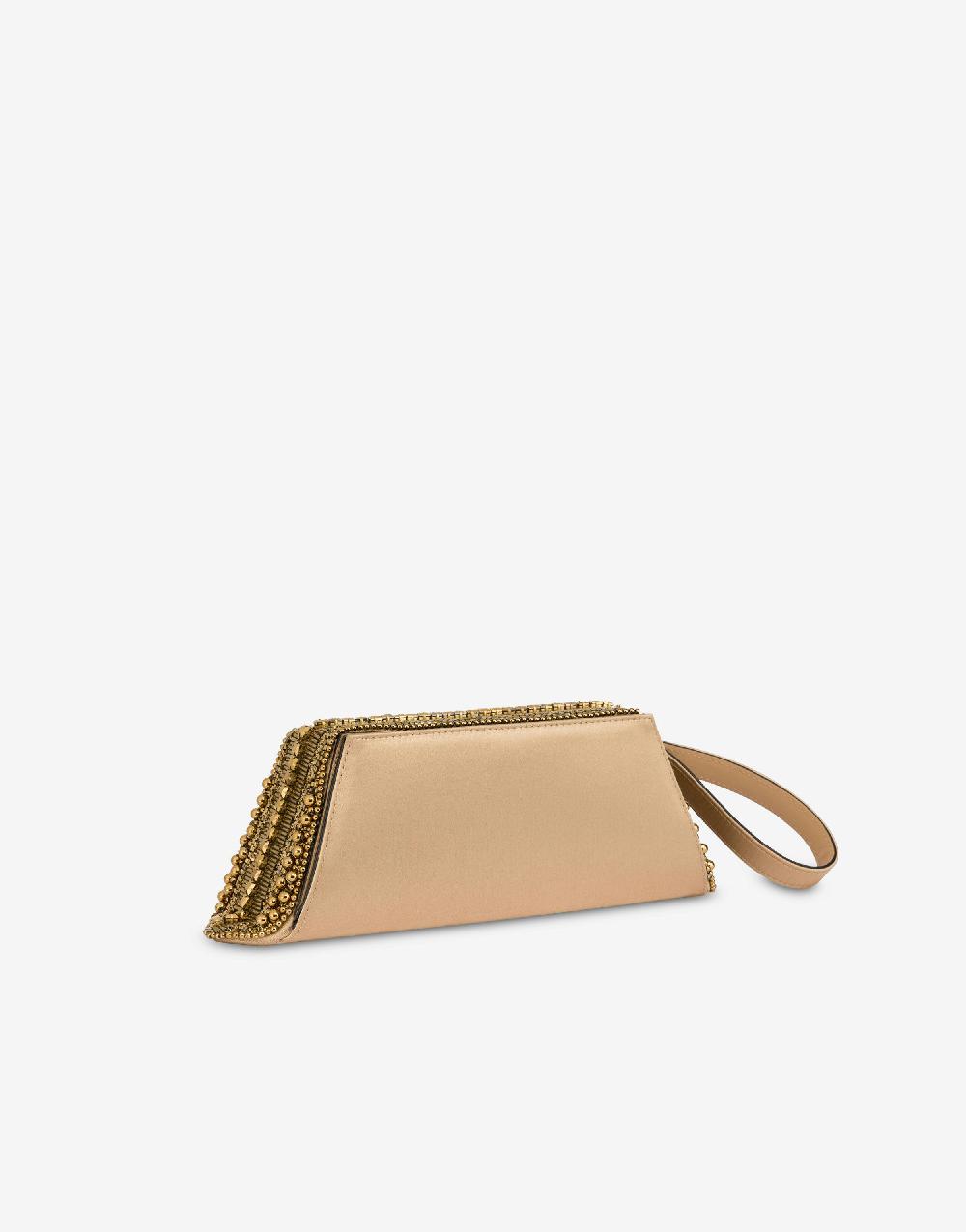 Alberta Ferretti Box clutch in raso con ricamo perline e strass Saldi Di Fabbrica