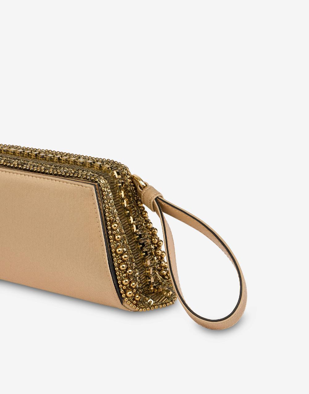 Alberta Ferretti Box clutch in raso con ricamo perline e strass Saldi Di Fabbrica