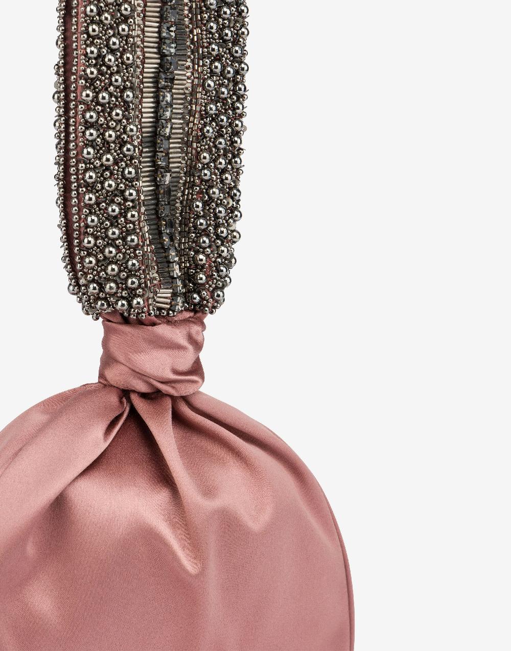 Alberta Ferretti Bucket bag da sera in raso con ricamo perline e strass 2025