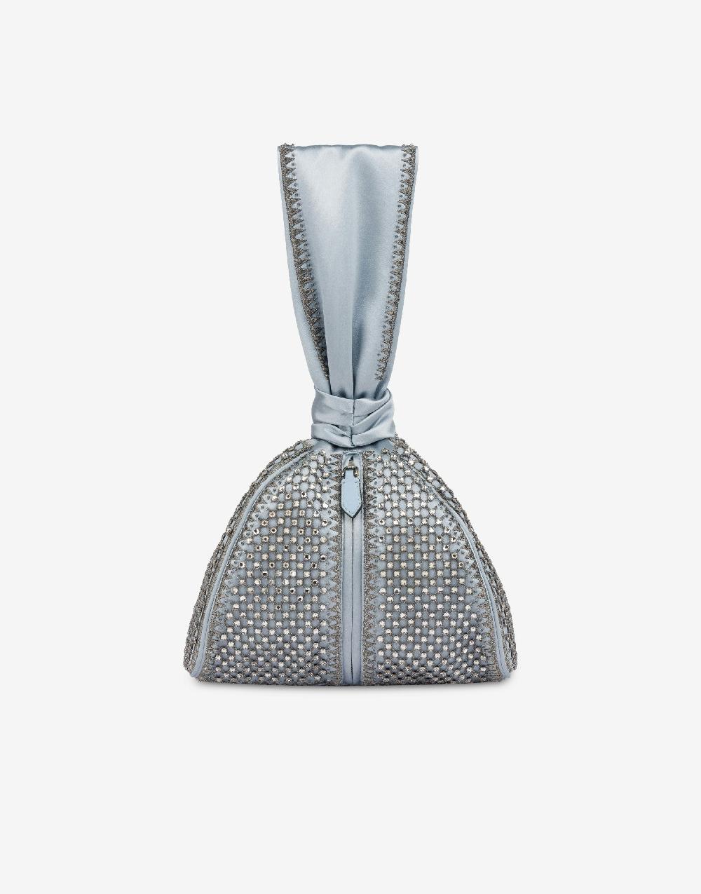 Alberta Ferretti Bucket bag da sera in raso con ricamo strass Qualità
