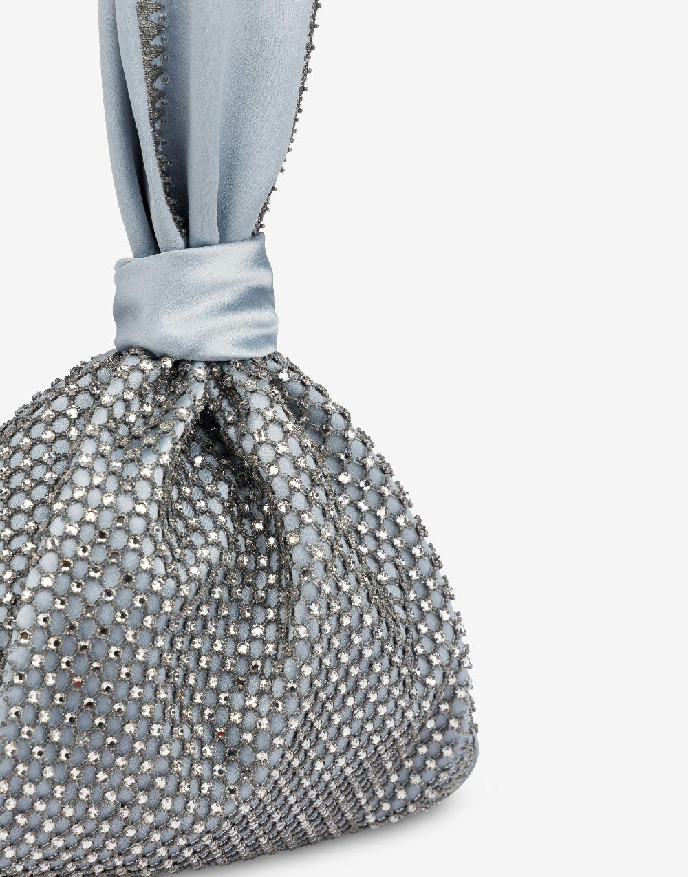 Alberta Ferretti Bucket bag da sera in raso con ricamo strass Qualità