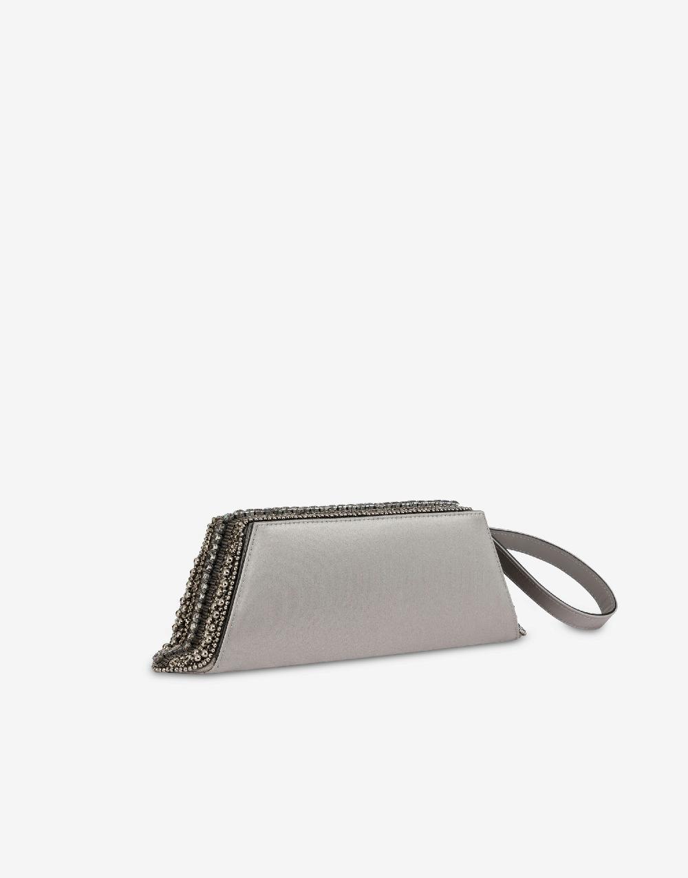 Alberta Ferretti Box clutch in raso con ricamo perline e strass Promozione