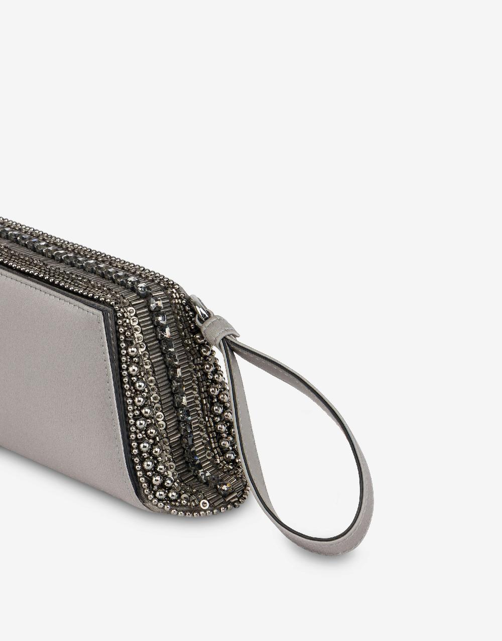 Alberta Ferretti Box clutch in raso con ricamo perline e strass Promozione