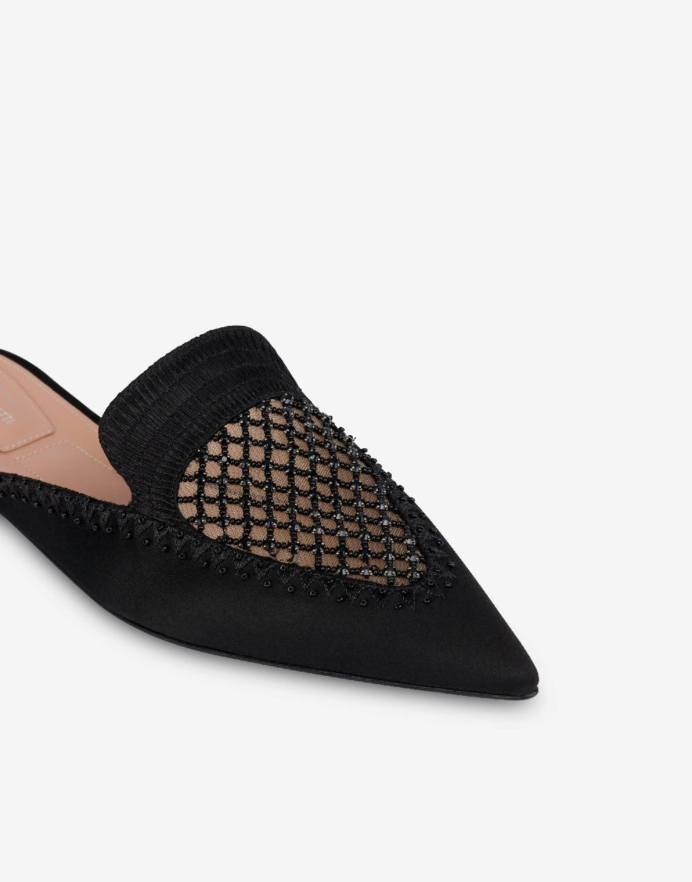 Alberta Ferretti Mia Mule in raso con ricamo strass Promozione Limitata