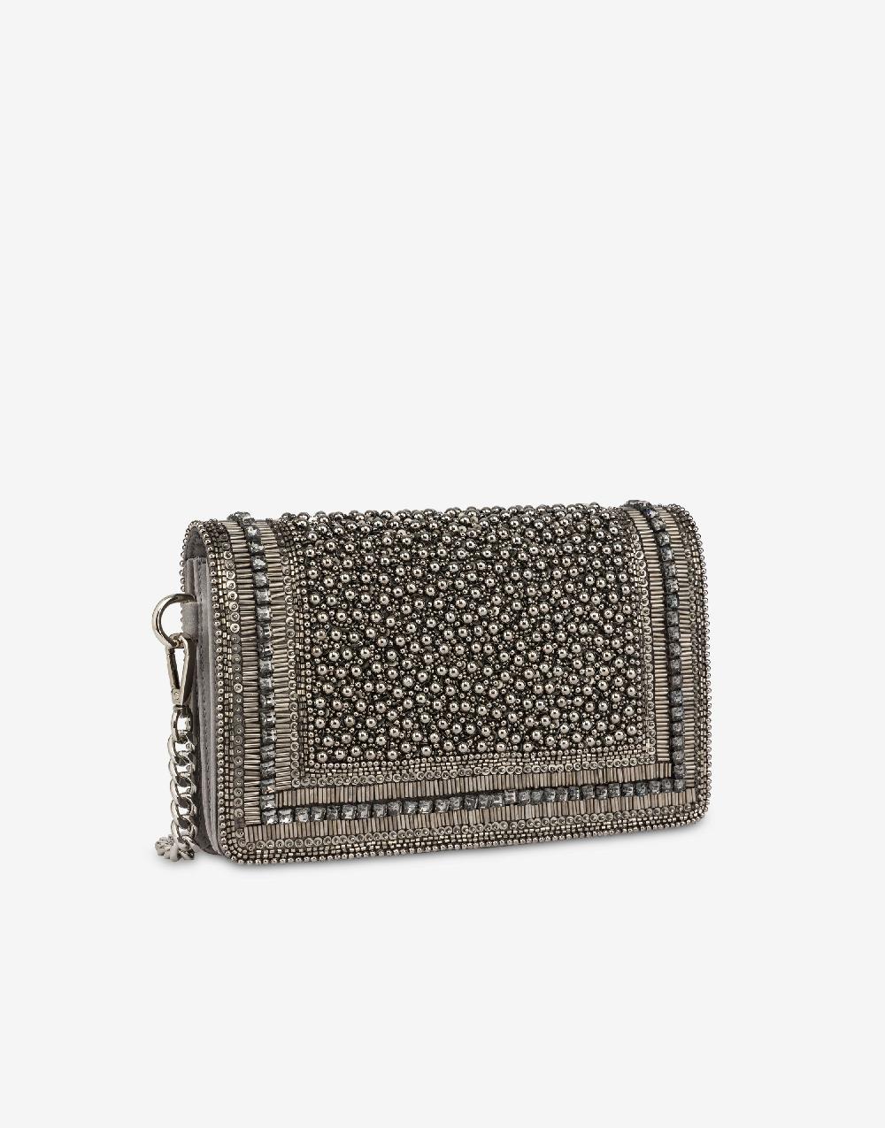 Alberta Ferretti Clutch in raso con ricamo perline e strass Sconto