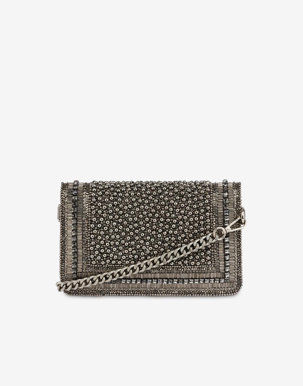 Alberta Ferretti Clutch in raso con ricamo perline e strass Sconto