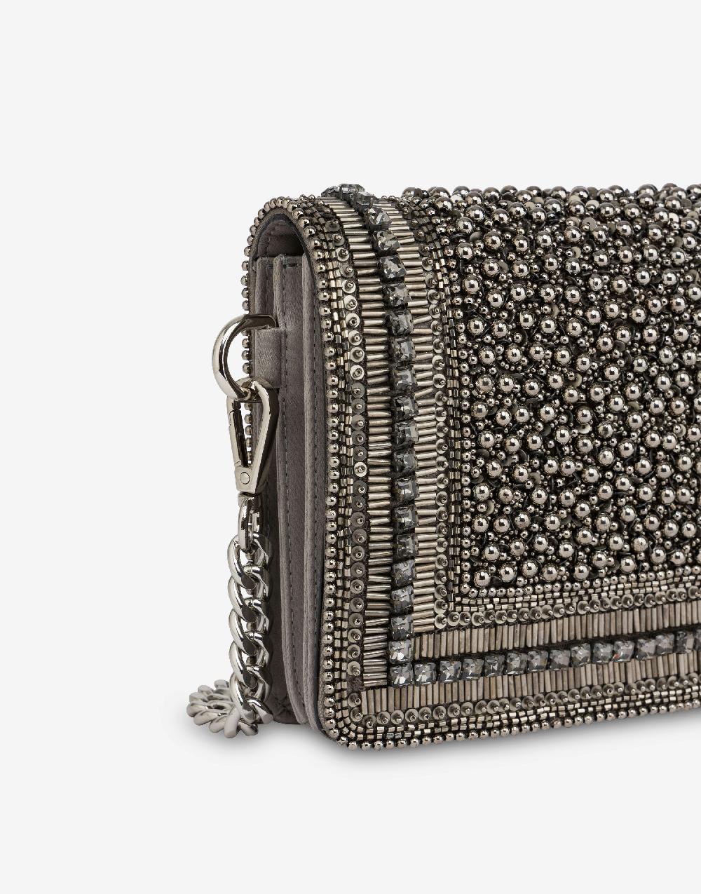 Alberta Ferretti Clutch in raso con ricamo perline e strass Sconto