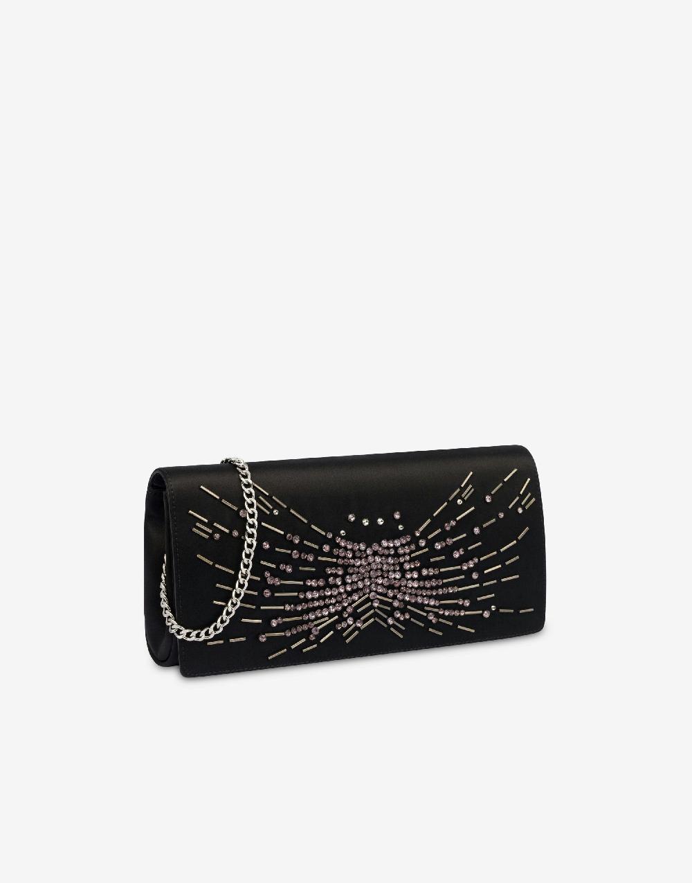 Alberta Ferretti Clutch in raso con ricamo perline e strass Italy