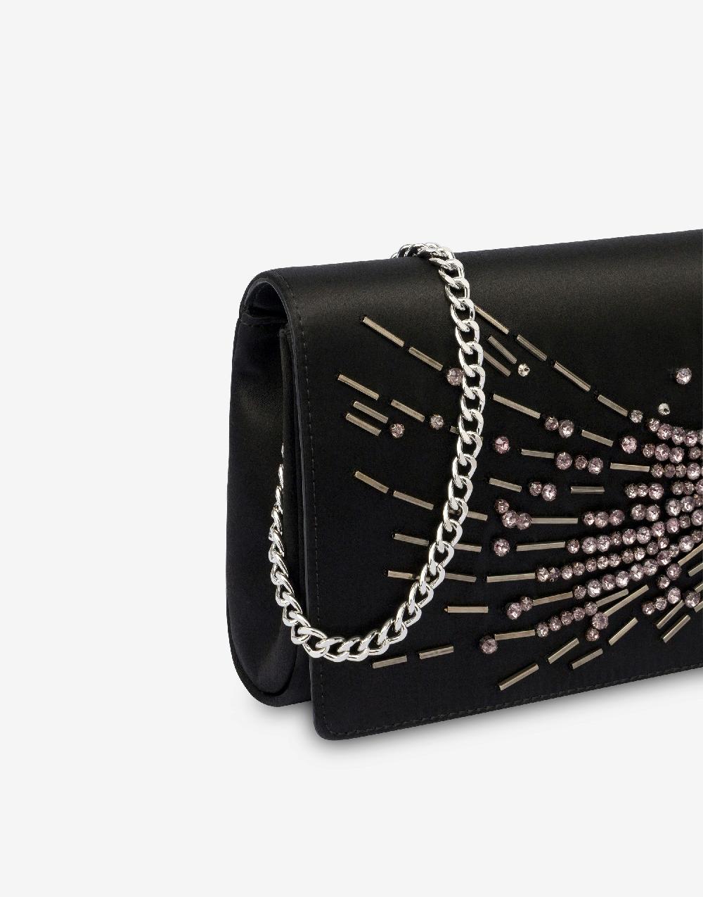 Alberta Ferretti Clutch in raso con ricamo perline e strass Italy