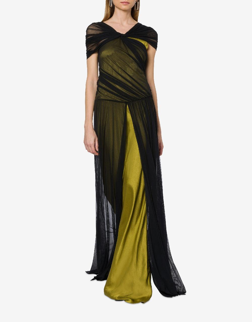 Alberta Ferretti Abito lungo in tulle stretch e raso Saldi