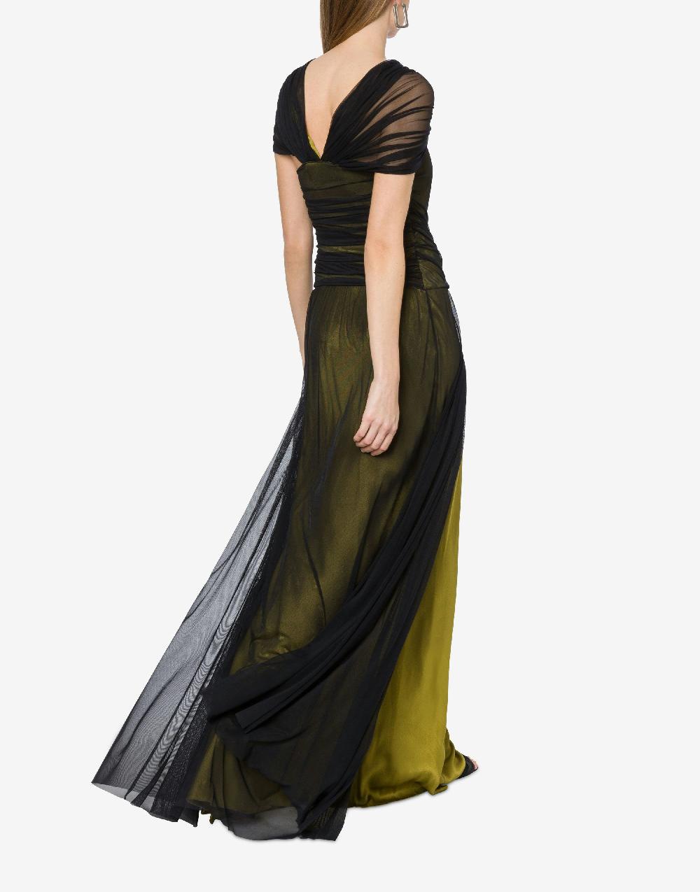 Alberta Ferretti Abito lungo in tulle stretch e raso Saldi
