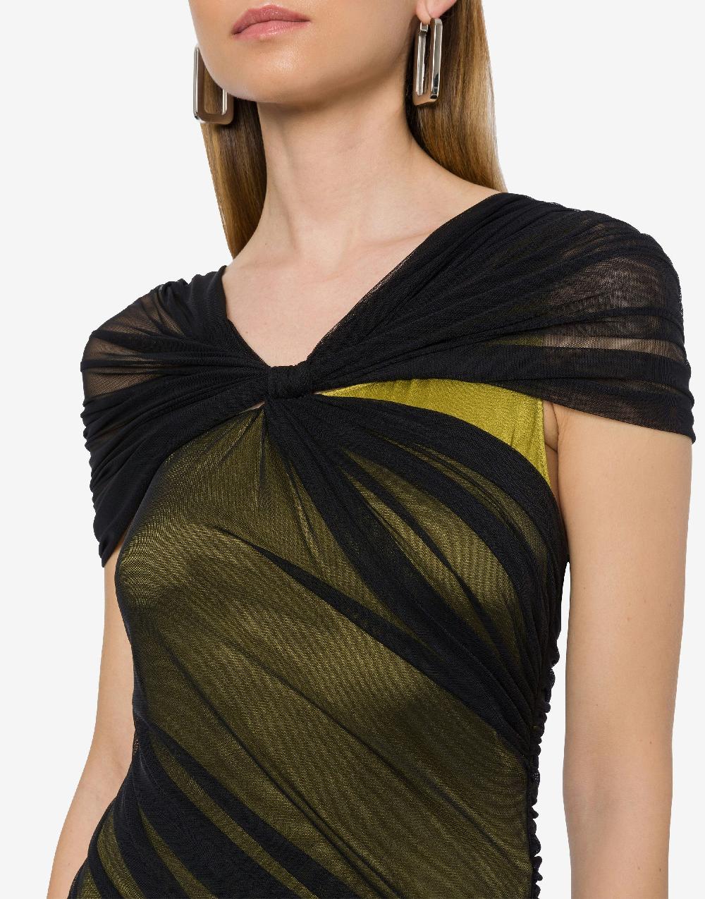 Alberta Ferretti Abito lungo in tulle stretch e raso Saldi