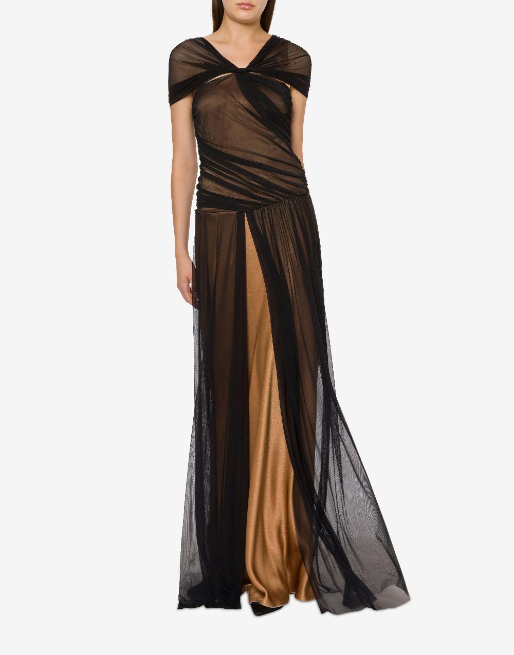 Alberta Ferretti Abito lungo in tulle stretch e raso Offerte