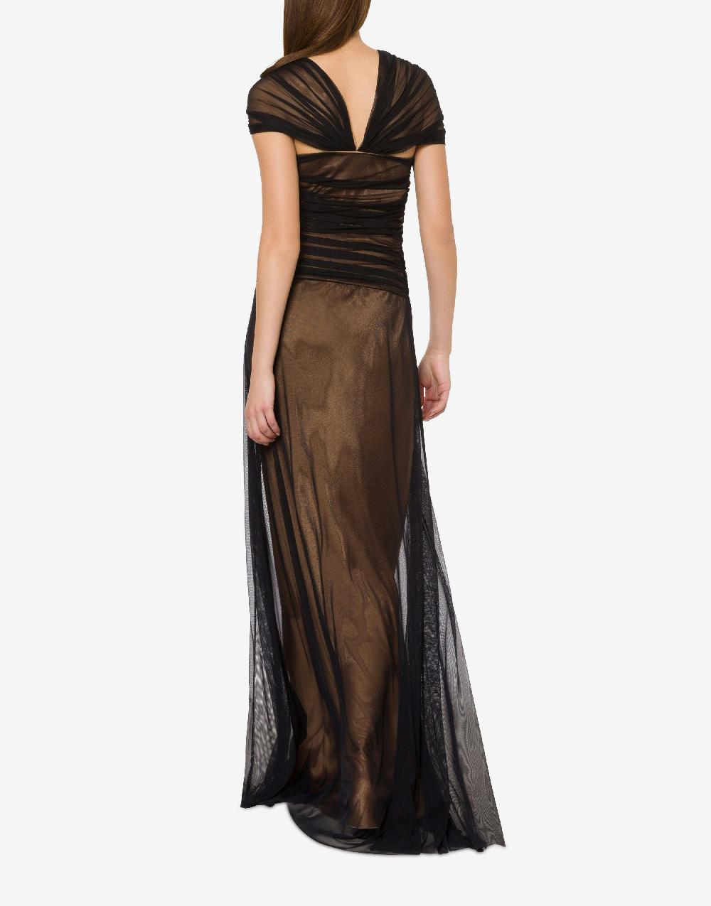Alberta Ferretti Abito lungo in tulle stretch e raso Offerte
