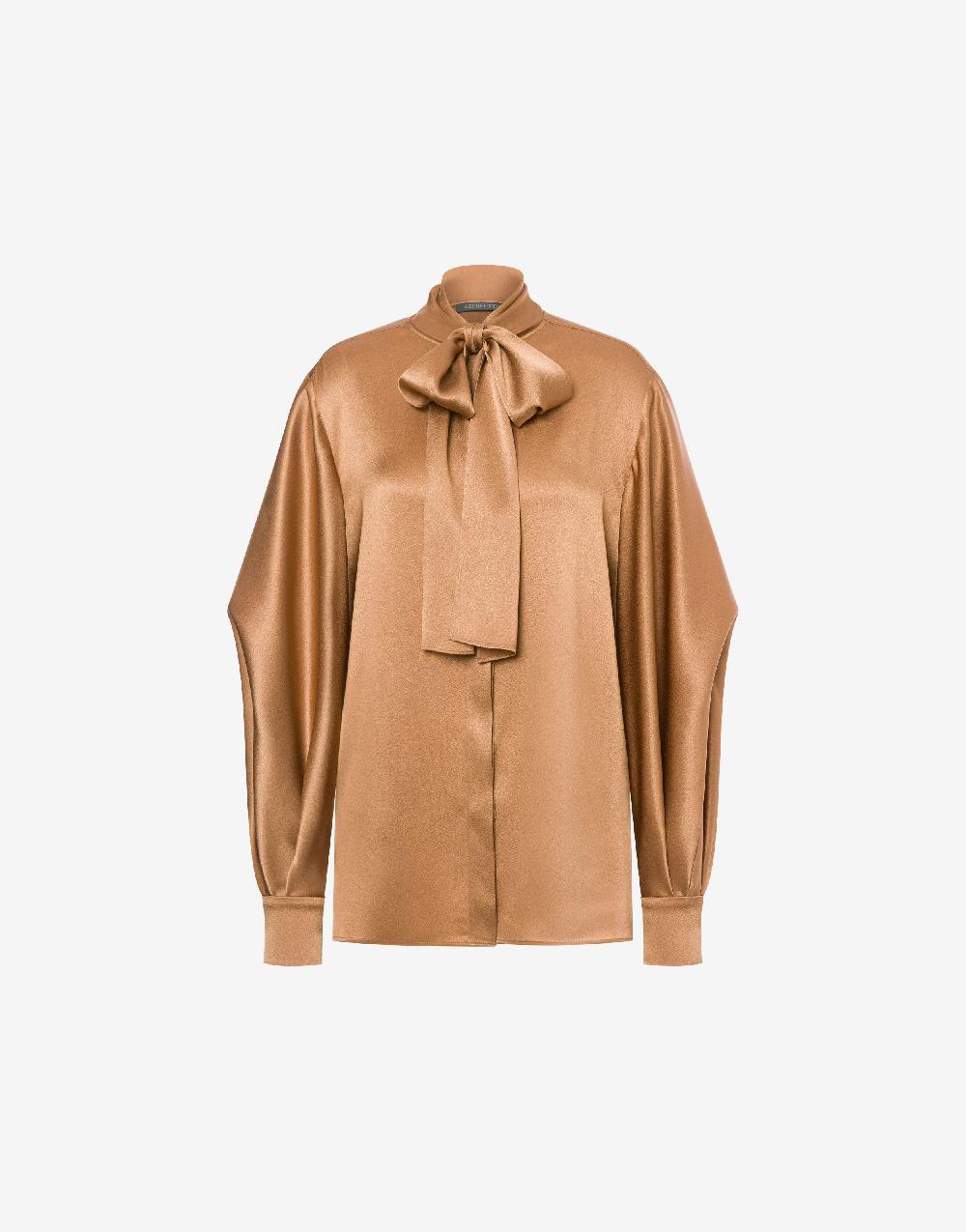 Alberta Ferretti Camicia in raso con collo lavallière Saldi Di Fabbrica